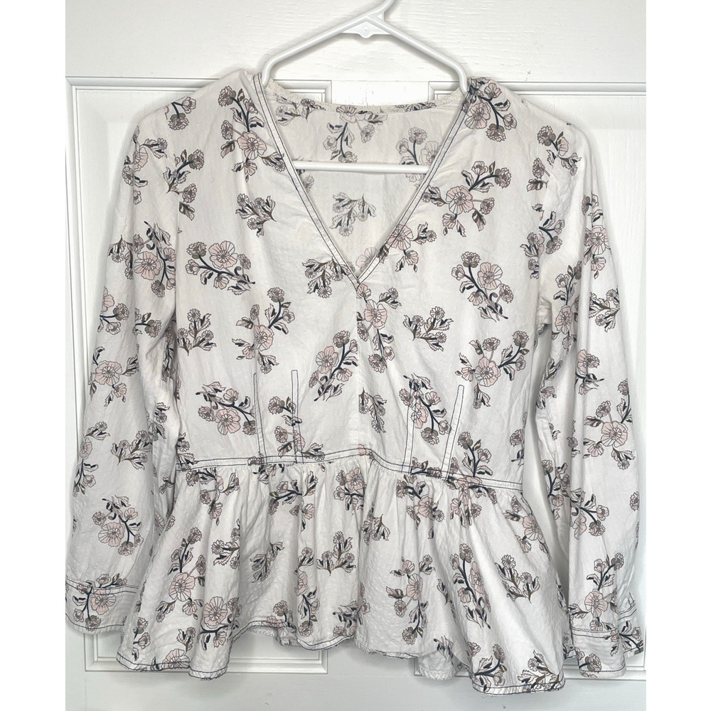 Rebecca Taylor La Vie Women's Floral Camille Peplum Blouse Top Sz S Cotton Boho